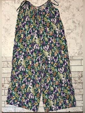 Women's Floral Wide-Leg Jumpsuit - Green & Purple